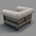 Classic Single Sofa With Tufted Design Light Beige Fabric And Wooden Armrests Legs