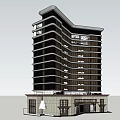 Modern High Rise Office Building With Glass Facade And Balcony Greenery