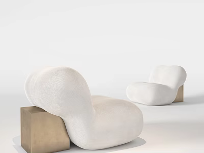 White Modern Single Sofa With Elegant Curved Design And Wooden Base 3d model