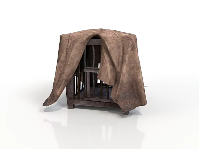 Wooden Armchair Furniture Covered With Brown Fabric And Visible Frame Structure 3d model