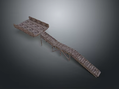 Ancient Wooden Plank Walkway with Extended Structure and Support Beams 3d model