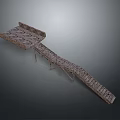 Ancient Wooden Plank Walkway with Extended Structure and Support Beams 3d model