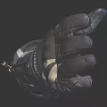 Black Leather Gloves with White Stripes and Brand Logo for Stylish Riding Wear