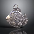 Silver Fish Shaped Pendant With Intricate Patterns And Loop Design For Decorative Use