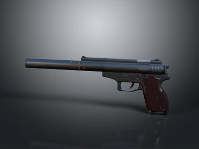 3D Rendered Shiny Revolver With Metallic Body Maroon Grip Long Barrel Gray Background 3d model