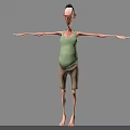 Lanky 3D Male Character With Torn Green Tank Top Brown Pants Mohawk Hairstyle Arms Outstretched