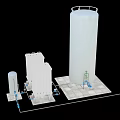 Industrial Equipment System With Tall Cylindrical Tank Rectangular Units Base Platform And Connecting Pipes
