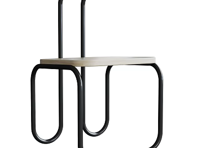 Minimalist Single Chair With Wooden Seat And Black Metal Frame Design Style 3d model