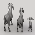 Three Gray 3D Goat Family Models With Different Sizes Standing Together 3d model