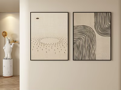 Minimalist Abstract Wall Paintings With Curved Lines Dot Patterns And Neutral Tones 3d model