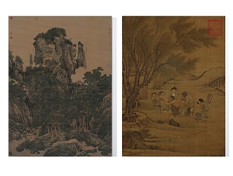 Chinese-style Northern Song Dynasty Li Tang Wan Huan Pine Wind Picture Roasted Ai Tu Silk Edition Hanging Painting 3d model