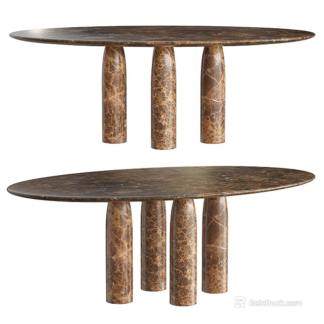 Stylish Round Tables With Marble Textured Legs And Dark Brown Finish Design 3d model 