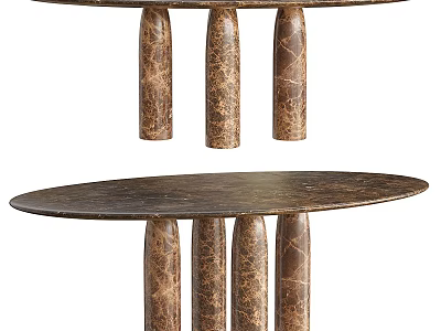 Stylish Round Tables With Marble Textured Legs And Dark Brown Finish Design 3d model