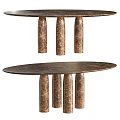 Stylish Round Tables With Marble Textured Legs And Dark Brown Finish Design