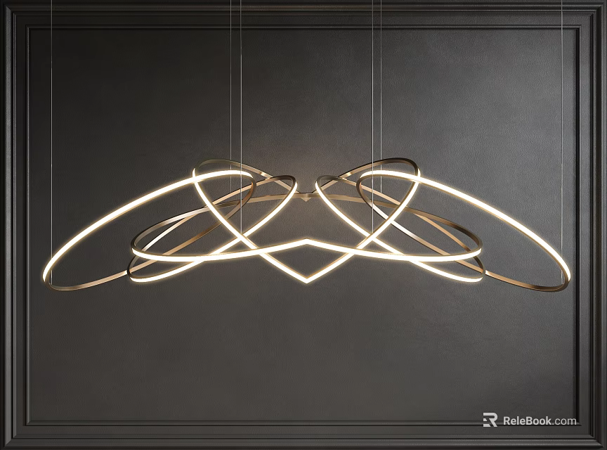 Modern Geometric Metal Chandelier With Curved Rings And Ceiling Lighting Design 3d model 