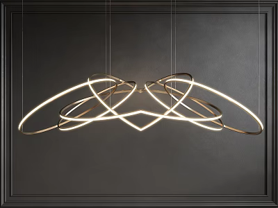 Modern Geometric Metal Chandelier With Curved Rings And Ceiling Lighting Design 3d model