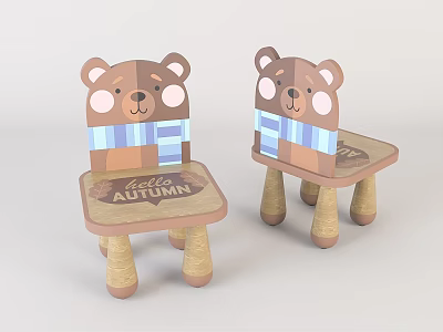Adorable Bear Shaped Children's Chair with Blue Scarf and Hello Autumn Text 3d model