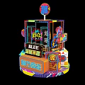 Vibrant Multi Layered Neon Art Display With Colorful Decorative Elements 3d model
