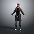 Detailed Male Game Film Character With Black Long Coat And 3D Model Design