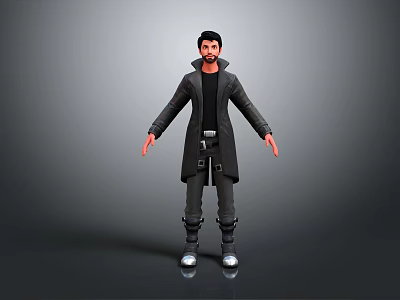 Detailed Male Game Film Character With Black Long Coat And 3D Model Design 3d model