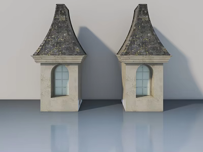 Wooden Side Hung Door With Glass Window And Symmetric Dark Roof Design 3d model