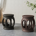 New Chinese Style Solid Wood Round Stool Combination 3d model