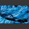 Cartoon Ice Cave Scene with Black Stones Blue Water Surface Icicles and Round Entrance