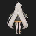 Anime Style Woman With Long Silver Hair Wearing Coat And Shorts On Simple Black Background