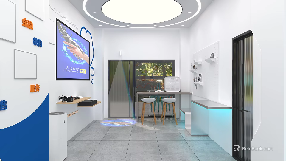 Modern Open Concept Kitchen Interior Design With Island Counter And Cabinets 3d model 