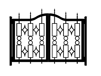 Iron Entrance Gate With Decorative Diamond And Circular Patterns And Spiked Top Design 3d model
