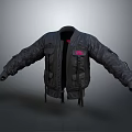 Black Military Style Jacket With Multiple Pockets Red Patch And Cuff Straps 3d model