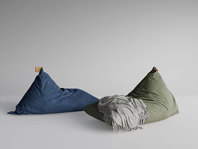 Comfortable Bean Bag Chairs in Blue and Green with Gray Blanket for Cozy Seating 3d model
