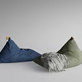 Comfortable Bean Bag Chairs in Blue and Green with Gray Blanket for Cozy Seating