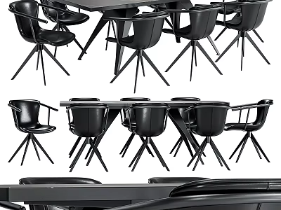 Modern Minimalist Dining Table Set With Sleek Metal Legs And Black Chairs Design 3d model