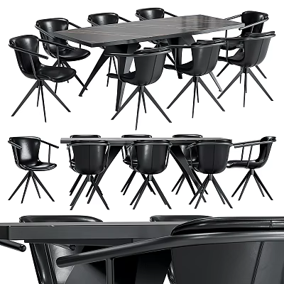 Modern Minimalist Dining Table Set With Sleek Metal Legs And Black Chairs Design 3d model