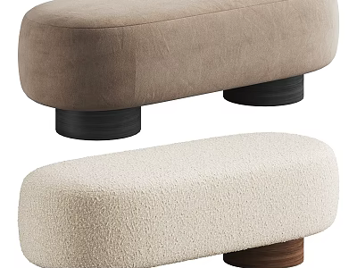 Beige And Cream Fabric Upholstered Ottoman Bench With Wooden Legs Modern Design 3d model