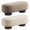 Beige And Cream Fabric Upholstered Ottoman Bench With Wooden Legs Modern Design