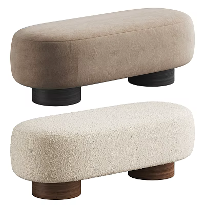 Beige And Cream Fabric Upholstered Ottoman Bench With Wooden Legs Modern Design 3d model