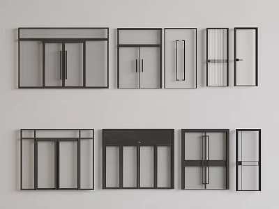 Stylish Double Doors With Black Frame Glass Panels And Various Designs For Home Interior 3d model