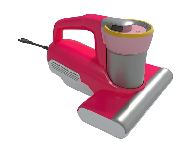 Handheld Steam Cleaning Device With Pink Handle Silver Base And Yellow Top 3d model
