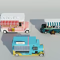 Colorful Commercial Food Trucks Including Ice Cream Vending And Mobile Street Service Vehicles