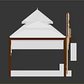 Display Cabinet Shelf With White Roof Brown Frame And Carved Decorative Design
