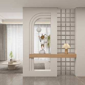 Modern cream style porch partition aisle 3d model