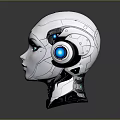 Futuristic Metallic Robot Head Design With Blue Glowing Eyes And Headphone Ears