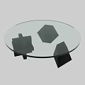 Modern Round Glass Top Coffee Table With Geometric Black Base Design 3d model