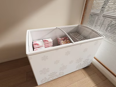 Showroom Display Of White Patterned Storage Chest With Folded Fabrics And Packaged Items 3d model