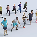 Group of Diverse People Running in Various Athletic Poses on White Background