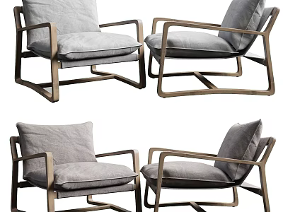 Comfortable Leisure Chairs With Wooden Frame And Gray Cushions Minimalist Modern Design 3d model