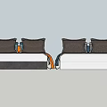 Modern Double Beds With Orange And Blue Bedding And Black Pillows