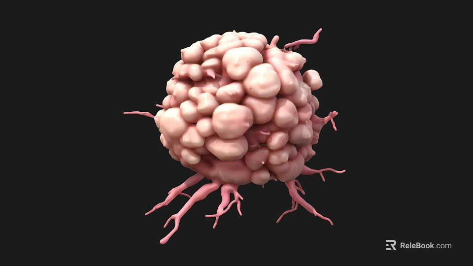3D Rendered Pink Spherical Cell Like Structure With Thin Protrusions On Black Background 3d model 